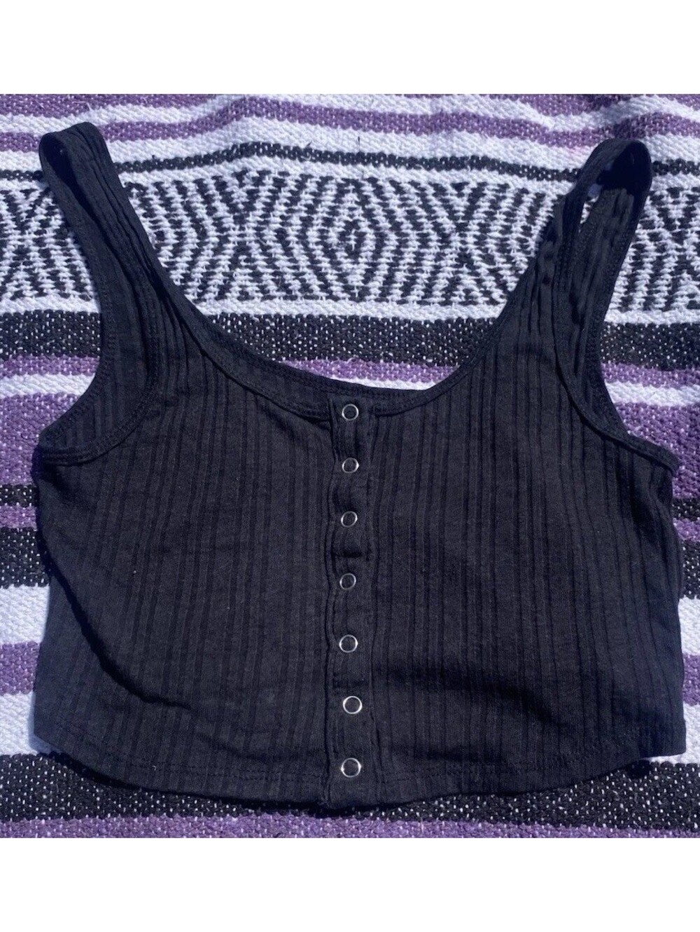 Pacsun Pac Cares Eco Tank Top Women's Small S Crop Snap Front Black Lightweight